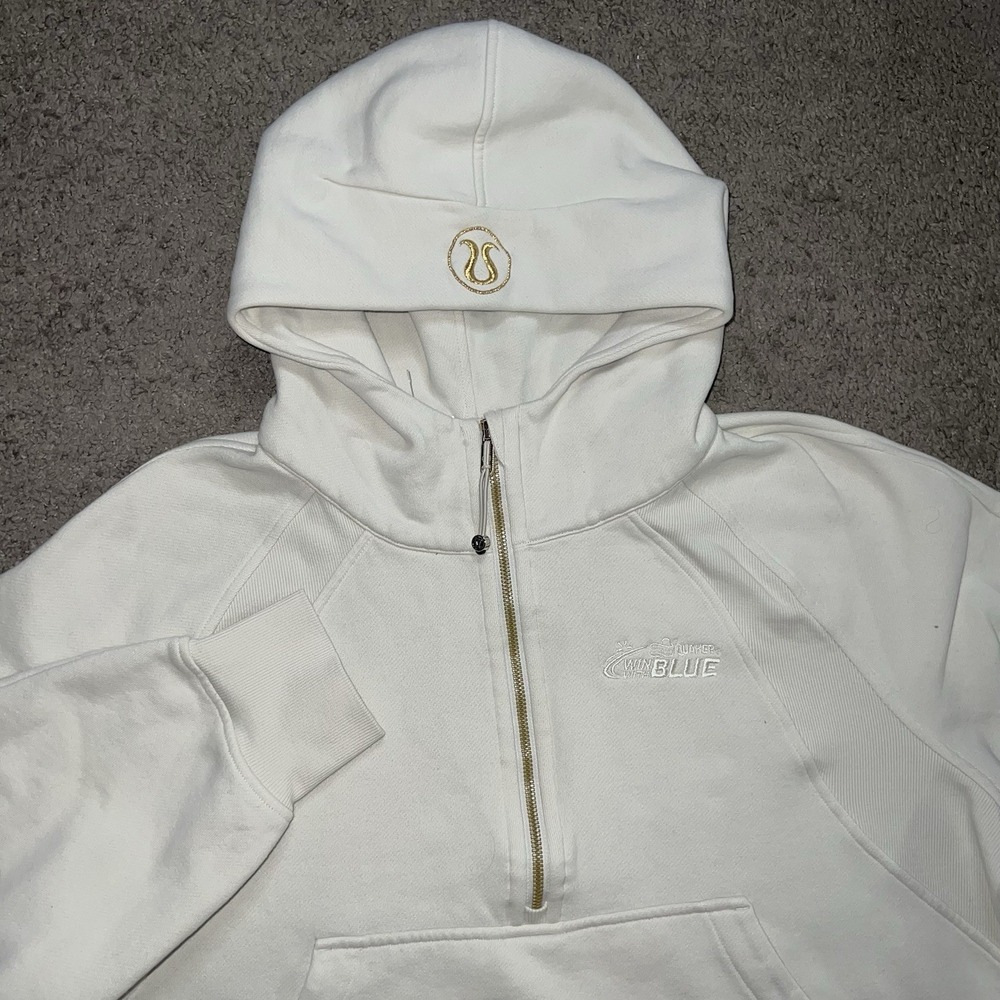 Lululemon Scuba 1/2 Zip Hoodie Ivory Fleece Win The Blue Women XL/2XL LW3GF9S